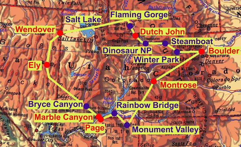 Map with route of our Four State Swing
